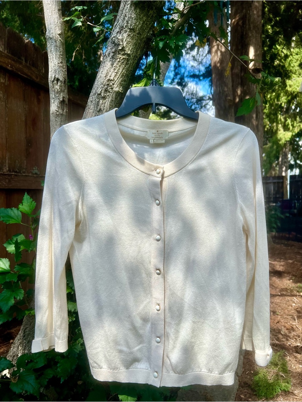 Kate Spade Cream Silk Cotton 3/4 Sofia Bow Sleeve Cardigan Size Small S 🎀